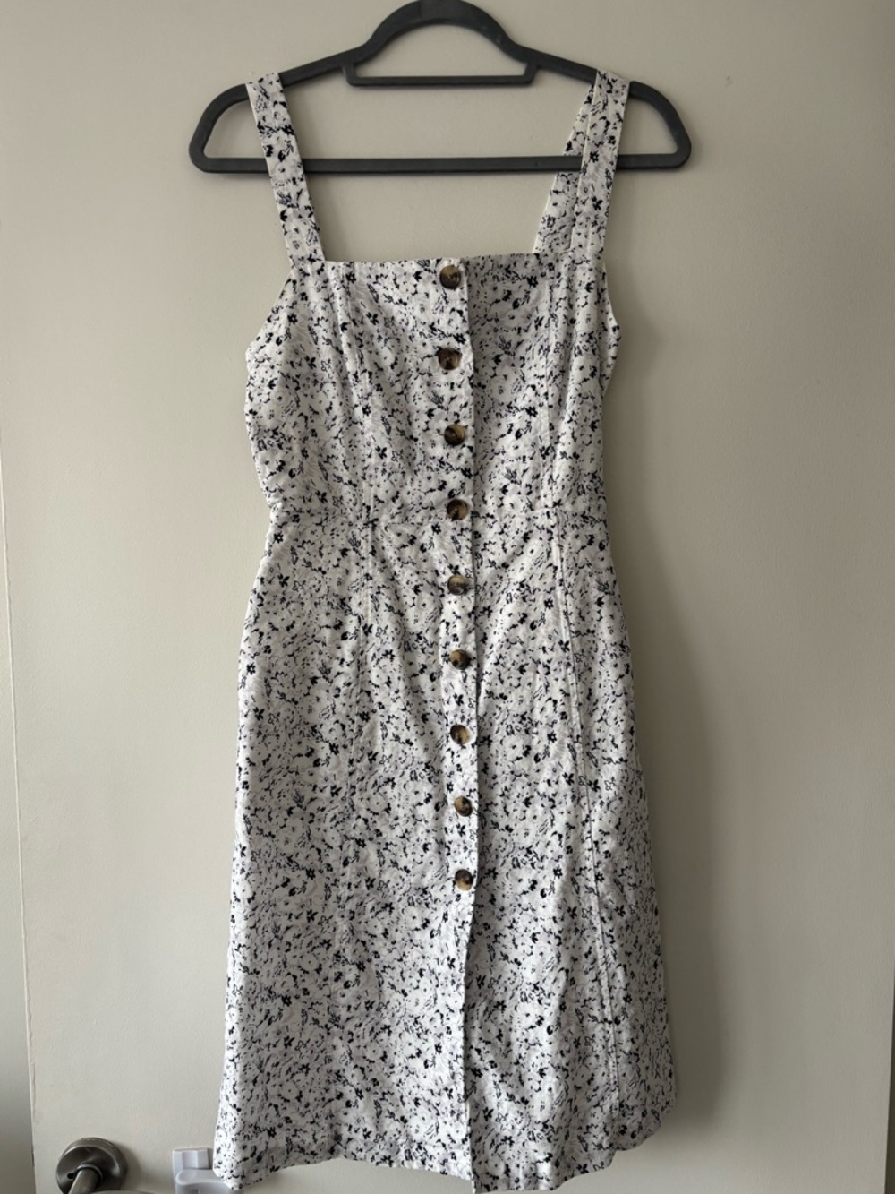 GAP White Sundress with Black Speckle Print and Button Front